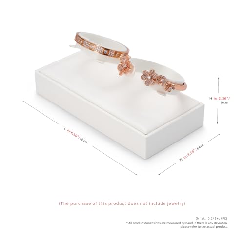 PU Leather Bangle Bracelet Watch Stand Display Holder 2 Slot Organizer White Jewelry Showcase (White) - size: 6.3" x 3.15" x 2.36"