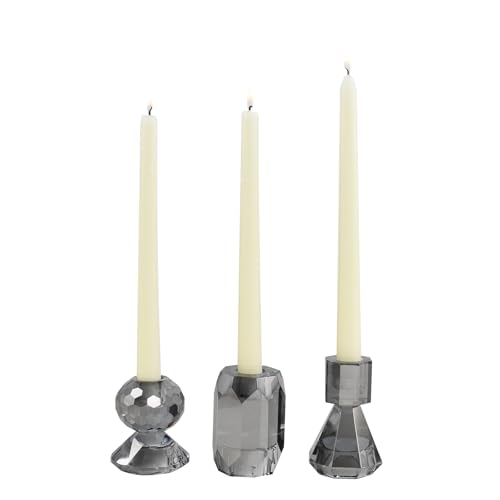 Smoky Grey Crystal Candle Holder, Set of 3 Crystal Clear Candlestick Stand for Pillar Taper Tealight Candle,Party, Wedding and Christmas Candle Holder Decoration - color: Smoky Grey