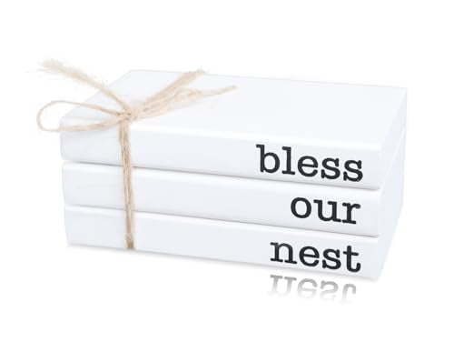 Mini White Decorative Books for Tiered Tray Decor, Faux Books for Coffee Table Decoration, Farmhouse Wood Book Stack Shelf Decor - Bless Our Nest Sign - color: Bless Our Nest