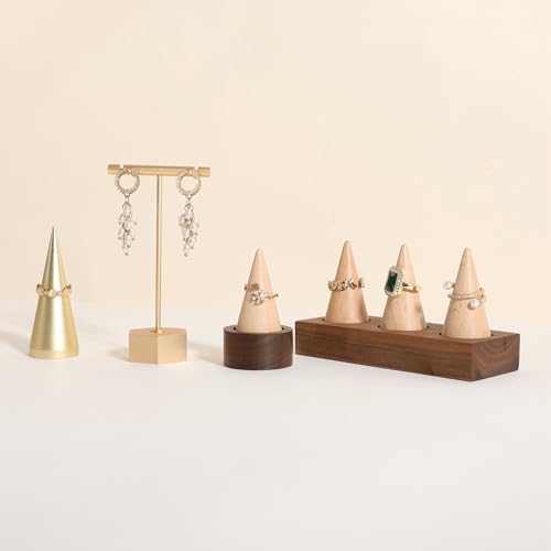 GemeShou walnut ring cone stand for jewelry, Stable ring holder for men, wooden ring displays for selling, small jewelry ring holder for nightstand【Ring holder-Cone 1】 - style: One Cone