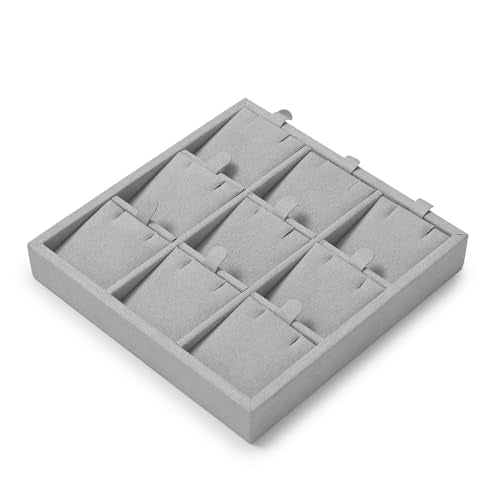 Microfiber 9 Slots Jewelry Pendant Display Tray Jewelry Necklace Organizer Display Tray(Gray) - size: 5.5" x 5.49" x 0.78"