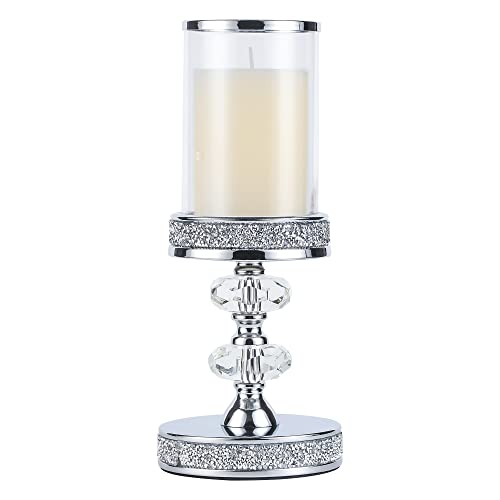Pillar Candle Holders, Candle Holders for Pillar Candle, Crystal Candlesticks Holder for Home Decor, Wedding, Events, Coffee Dining Table CH048MD - size: Silver ( M )