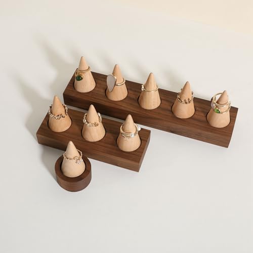 GemeShou walnut ring cone stand for jewelry, Stable ring holder for men, wooden ring displays for selling, small jewelry ring holder for nightstand【Ring holder-Cone 1】 - style: One Cone