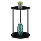Convenience Concepts Designs2Go Classic Glass 2 Tier Round End Table 15.75" - Modern Side Table for Living Room, Tempered Glass Table with Storage Shelves for Bathroom, Bedroom, Office, Black/Black - color: Black Glass