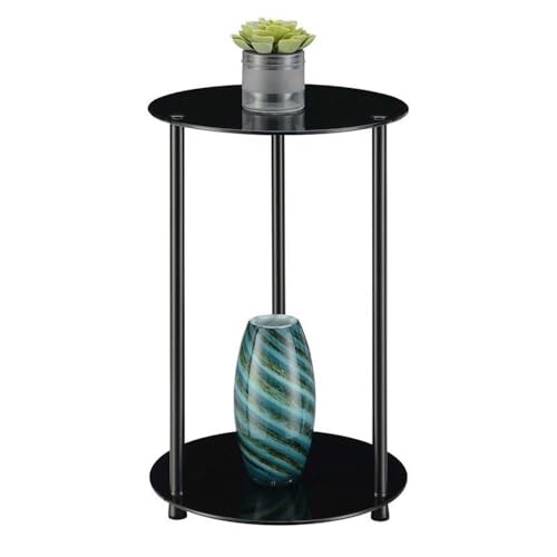Convenience Concepts Designs2Go Classic Glass 2 Tier Round End Table 15.75" - Modern Side Table for Living Room, Tempered Glass Table with Storage Shelves for Bathroom, Bedroom, Office, Black/Black - color: Black Glass