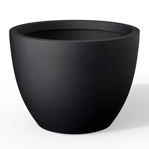 Kante 17.3 Inch Round Concrete Planter - Classic Large Indoor/Outdoor Plant Pot with Drainage Hole and Rubber Plug, Suitable for Gardens and Patios, Black - color: Black, size: 17.3"Dia x 13"H