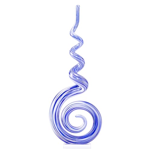 15" Tall Hand-Blown Murano-Style Glass Sculpture Statues Art Ornament Statue Figurines Home Decor Accent Piece Coastal Ocean Nautical Home Decor,Shelf,TV Stand,Tabletop Centerpieces,Wonderful Gift - color: White Blue