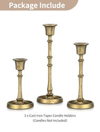 NUPTIO Cast Iron Candlestick Holders: Antique Brass Taper Candle Holders with Unique Drip Wax Aesthetics - Set of 3 Gold Candle Sticks Holder Fireplace Mantel Decor