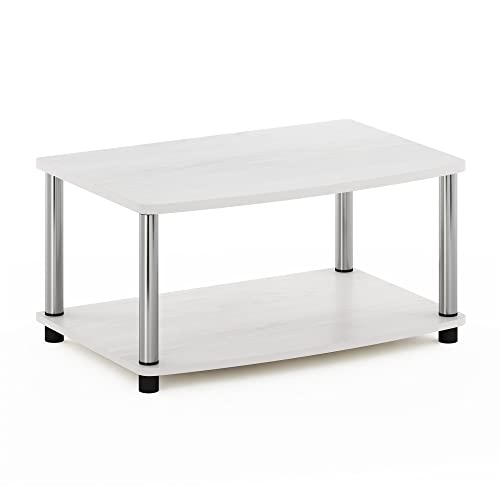 Furinno Turn-N-Tube No Tools 2-Tier Elevated TV Stand, Stainless Steel Tubes, White Oak/Chrome - color: White Oak/Chrome, size: 2-Tier