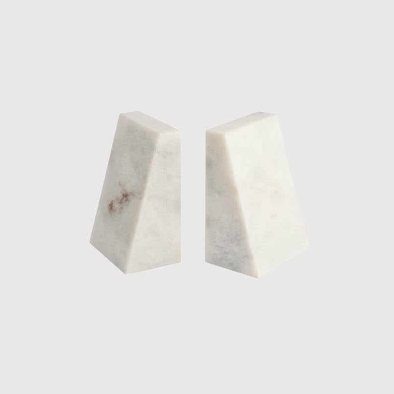 Solid White Marble Bookends - Set of 2 Heavyweight Luxury Bookends for Modern Shelves