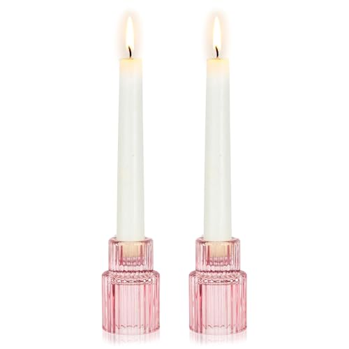 Hewory Glass Pink Candle Holder: 2PCS Valentines Taper Candle Holders for Table Centerpiece, Tapered Candlestick Holders for Valentines Day Decorations Gifts Anniversary Wedding Holiday Home Decor - color: Pink, size: 2PCS