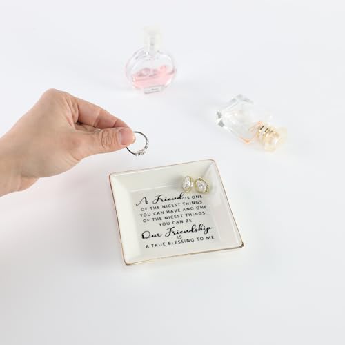 HOME SMILE Friend Birthday for Women Ring Dish with Friendship Quotes-Ceramic Jewelry Tray -A Friend is One of The Nicest Things You Can Have, Our Frienship is A True Blessing To Me - style: Frienship