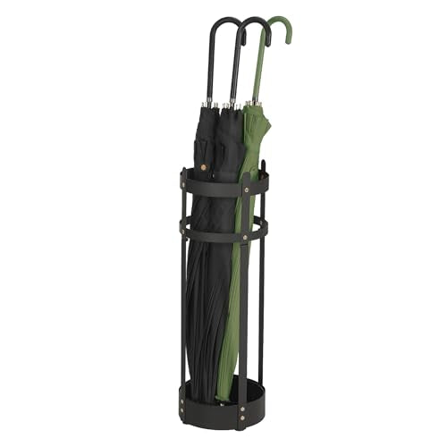 SONGMICS Umbrella Stand, Steel Round Umbrella Holder Rack, 6.9 x 6.9 x 19.3 Inches, with Detachable Drip Tray, for Entryway, Office, Stable, Assembly Required, Matte Black ULUC029B01 - size: 6.9"D x 6.9"W x 19.3"H