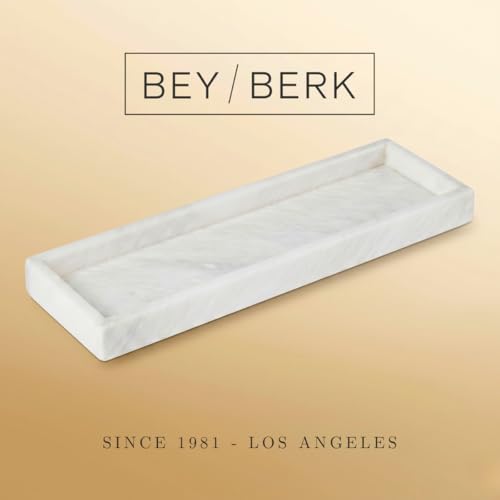 Bey-Berk Atticus Marble Bath Tray (White), 14.25" x 3.75" x 4", Genuine Stone Vanity Organizer - color: White