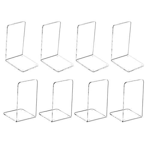MerryNine 8 Pcs Plastic Acrylic Bookends, Clear Acrylic Non Skid Book Ends Organizer Bookshelf Decor Decorative Bedroom Library Office School Supplies Stationery Gift (7.08"x4.72"_4 Pairs) - color: Th:3mm/0.12", size: 8 Pcs - 7.08 x 4.72 in
