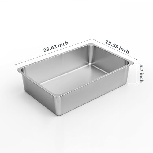 Kirecoo Stainless Steel Cat Litter Box XL- Metal High Sided Cat Pan, Large Stainless Steel Box, Indoor Litter Tray, Non Stick, No Smell, Easy to Clean, Pet Toilet Supplies for Kitten, Kitty, Rabbit - size: 23.43" L x 15.55" W x 5.7" H