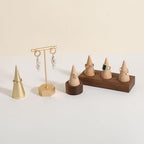 GemeShou Wooden ring organizer holder for jewelry, Stable ring display stand for boutique store, walnut base with white ring cones for jewelry selling【Ring holder-Cone 3】 - style: Three Cone