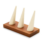 Oirlv Natural Solid Wood 3-Ring Jewelry Display Stand Creamy White Ring Organizer Holder - color: 3 Wood Creamy-white