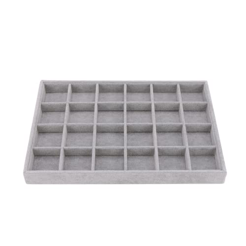 Large Velvet Jewelry Tray, Drawer Organizer for Jewelry in Dresser, Stackable Jewelry Drawer Organizer Inserts for Earring Necklace Bracelet Rings(Grey,24grid) - color: Grey, size: 24grid