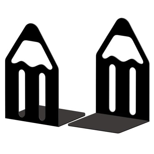 Peacoblue Metal Bookends for Shelves, Modern Decorative Heavy Duty Study Book Ends Stoppers for Office, Desk, Shelf, Room 5.3"x4.3"x7.9" Cast Iron Simple Tall Bookends 1 Pair (Pencil) - style: Pencil