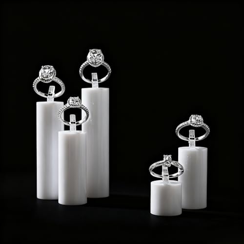 Oirlv Acrylic Jewelry Display Stand Ring Showcase Display Holder 7 PCS Rings Stand (White) - color: White