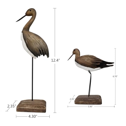 Wood Bird Statue Nautical Decor Decorative Sea Birds Sculpture Wooden Tabletop Figurine Coastal Ocean Beach Themed Decoration for Home Yard Bathroom Living Room (6.7" + 12.4" H) - color: 6.7" + 12.4" H