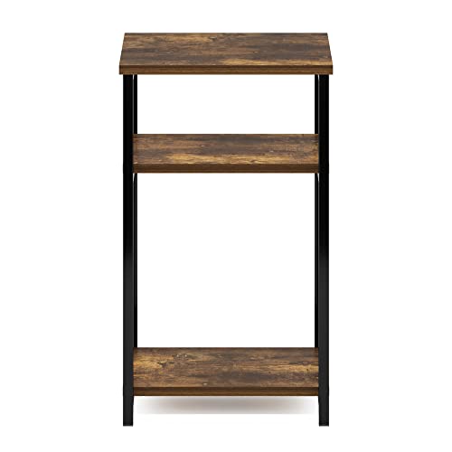 Furinno Just 3-Tier Metal Frame End Table with Storage Shelves, 1-Pack, Amber Pine - color: Amber Pine, size: 1-Pack, Metal Frame, 3-Tier