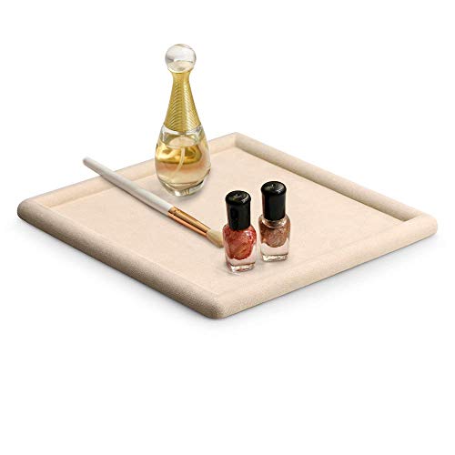 Oirlv Top Microfiber Jewelry Tray Square Nightstand Organizer Rings Earrings Necklace Trinket Storage Tray Showcase Jewelry Display (Beige) - color: Beige