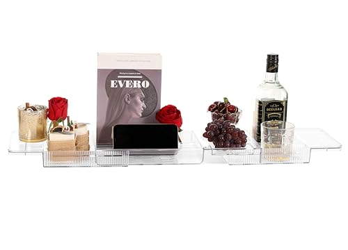 IEEK Expandable Bath Tray with Wine and Book Holder - Clear Acrylic Bathtub Caddy Shelf - Plastic Board Gift for Women