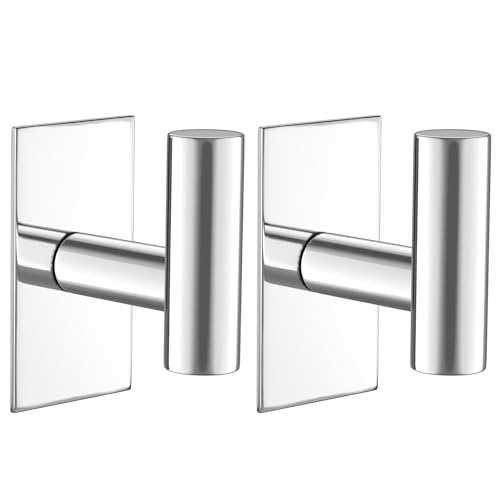 VAEHOLD Wall Towel Hooks, Heavy Duty Sticky Holder Waterproof Towel Hooks for Hanging Coat, Clothes, Closet Hook Wall Mount for Kitchen (Chrome, 2 Pack) - color: Chrome, size: 2 Pack