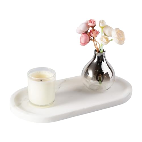 Koville Natural Marble Tray for Bathroom Countertop, Marble Storage Trays for Perfume, Cosmetics, Jewelry, Vanity Tray Stone Trays for Kitchen, Decorative Tray for Dresser Organizer(Calacatta White) - color: Oriental Calacatta White, size: 12" x 6" x 0.7"