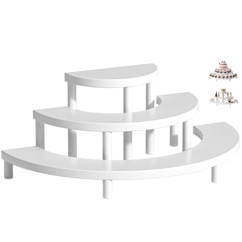 3 Tier Risers Display Stand,Wooden Cupcake Holder Stand,Rustic Cologne and Perfume Organizer for Women,Dessert Table Display Set for Party (White) - color: White