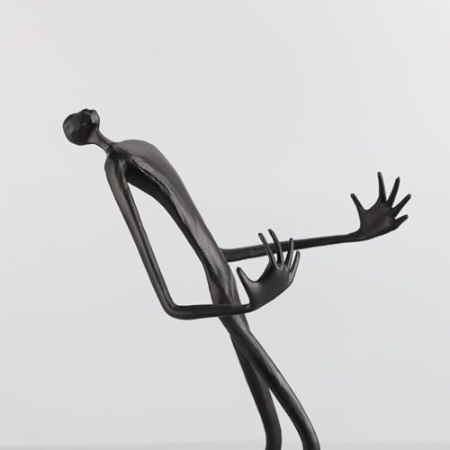 Modern Abstract Cast Iron Sculpture with Golden Spheres – 16.2 in Tall Handmade Minimalist Figurine Art for Home Office Decor, Industrial Desktop Ornament Gift (Black)