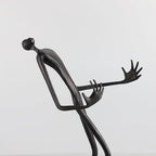 Modern Abstract Cast Iron Sculpture with Golden Spheres – 16.2 in Tall Handmade Minimalist Figurine Art for Home Office Decor, Industrial Desktop Ornament Gift (Black)