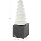 Deco 79 Marble Abstract Decorative Sculpture Stacked Stone Home Decor Statue with Black Block Base, Accent Figurine 3" x 3" x 9", White - size: 3" x 3" x 9"
