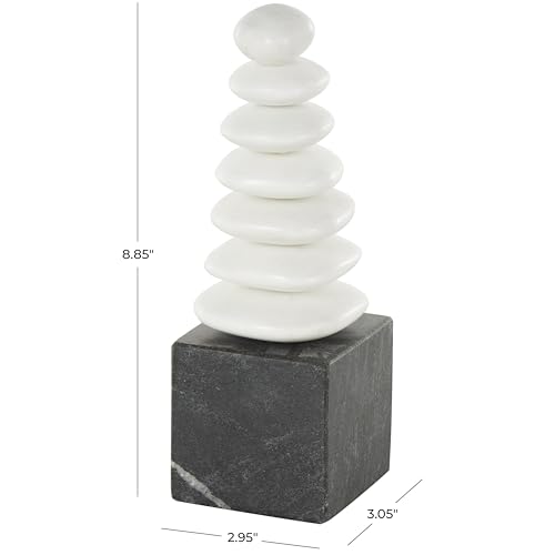 Deco 79 Marble Abstract Decorative Sculpture Stacked Stone Home Decor Statue with Black Block Base, Accent Figurine 3" x 3" x 9", White - size: 3" x 3" x 9"