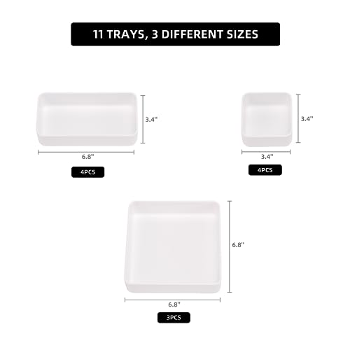 CHANCETSUI 11-Piece Stackable Drawer Organizer Set, Multi-size Desk Drawer Organizer Trays Vanity Storage Bins for Storing Makeup, Stationery, Utensils in Bathroom Dresser, Office and Kitchen - color: White