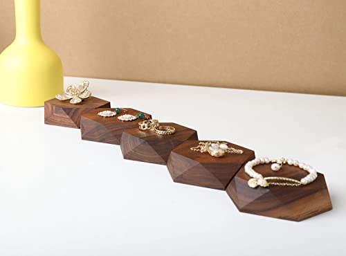 GemeShou 5pcs Wood Jewelry Stand Tray, Hexagon Display Riser Set, Retail Jewelry Shop Display Riser, Walnut Hexagon 5pcs Small - size: Small