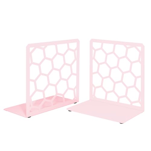 GEOMOD Geometric Honeycomb Pink Metal Bookends Decorative - Tall Sturdy Book Ends for Shelves - Modern Heavy Duty Bookend Stopper - Office or Home Book Shelf Book Holder - 6x3.25x6.25 Inches - 1 Pair - color: Pink, size: 1 Pair, style: Honeycomb