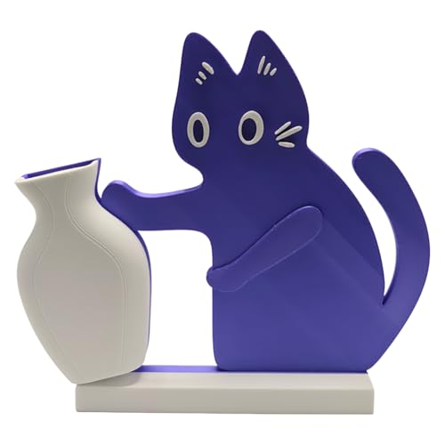 Cat Push Flower Vase for Home Decor Cute Vases for Table Room Decor Unique Lollipop Vases for Women (Small Purple White) - size: Small Purple White
