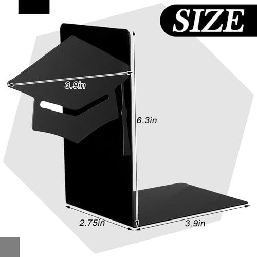 Chunful 2 Pack Graduation Cap Metal Bookends Class of 2026 Gifts 3D Decorative Bookend for Shelf Office Desk Decor Scholar Book End Academic Gift for Students Teachers Graduates College School - color: Graduation Cap