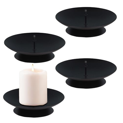 Pillar Candle Holder with Safety Spike, Set of 4, 3.5 Inch Metal Candle Plate, Pillar Candle Holders, Black Candle Stand