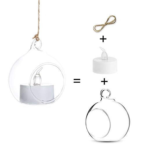 Sziqiqi Hanging Glass Globes Orbs Tea Light Candle Holders with Flameless LED Tealight for Wedding Ornaments, Wedding Birthday Christmas Party Centerpiece Accessory 2.36inch 10pcs +2 Extra - color: With Led, size: 12pcs