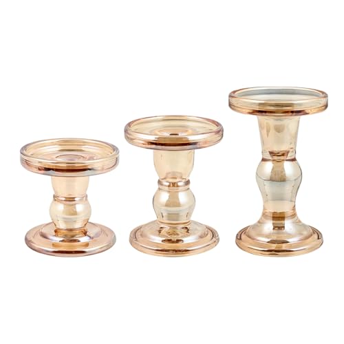 Glass Candle Holders, Set of 3 Candle Holders for Pillar Candles, Candlestick Holder for Pillar Taper TeaLight Candles, Table Centerpiece for Wedding Dining Living Room Home Decor