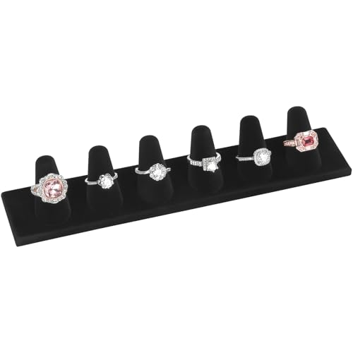 KUKUVR Velvet Ring Display Stand, Finger Jewelry Organizer for Retail Show, Personal Vanity, and Travel – Black Ring Holder for Engagement Rings, Wedding Bands, and Fashion Jewelry (Black 6 Fingers) - color: Black 6 Fingers