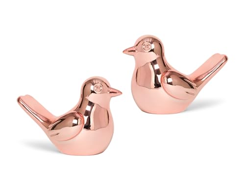 Rose Gold Bird Statue Pair, 2-Pack 3 inch Shiny Accent Small Knick Knacks for Home Office Shelf Desk Coffee Table Decoration - color: Rose Gold