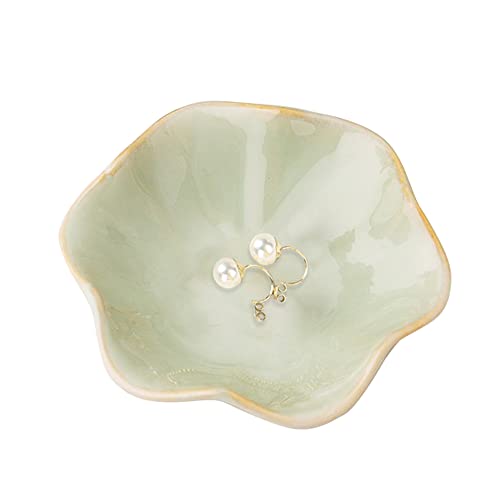 Binoster Ceramic Jewelry Dish,Leaf Jewelry Tray Key Tray,Small Ring Dish Holder Jewelry Plate Trinket Tray Catchall Tray Nightstand Decor For Entryway Green Table Room Decor - color: Green, size: 4.3 inches