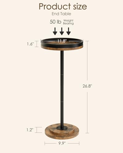 Masupu Drink Table, Round Side Table for Small Spaces, Pedestal Small End Table with Metal Base, for Living Room, Bedroom, Bathroom, Rustic Brown+Black(Lip) - color: 07.brown Black Lip
