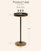 Masupu Drink Table, Round Side Table for Small Spaces, Pedestal Small End Table with Metal Base, for Living Room, Bedroom, Bathroom, Rustic Brown+Black(Lip) - color: 07.brown Black Lip