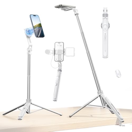ULANZI TT88 Magnetic Tripod for iPhone 17, 57" Extendable Selfie Stick w Remote, 2-in-1 Phone Clip & Dual Cold Shoe Mounts-Lightweight Phone Tripod Stand for Vlogging, Travel, Video Recording, White - color: White